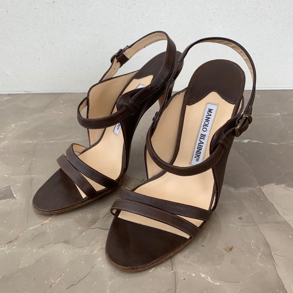 Manolo Blahnik Brown Leather Strappy Sandals, 36.5 - Picture 6 of 14